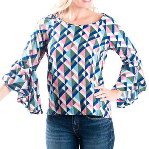 NWT Flared Sleeve Top Sz XL 14-16 Blue Pink